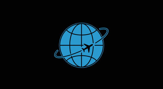 Global Travel Icon Illustrating Worldwide Aviation Journeys Across the Globe and Transportation