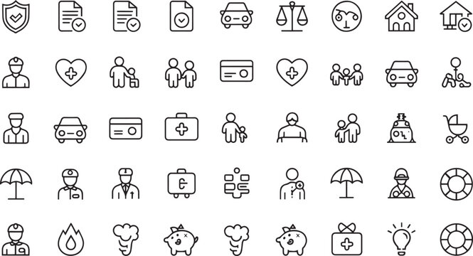 Collection of flat design vector icons representing daily life activities and objects isolated