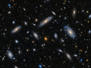 Cosmic panorama showcasing numerous galaxies and celestial bodies in deep space
