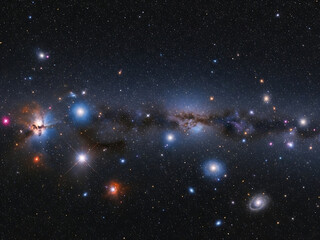 Cosmic panorama stellar clusters nebulae and galaxies against a transparent backdrop