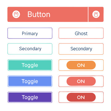 Modern button design set with diverse shapes colors and text labels for digital interfaces and web applications user experience components.