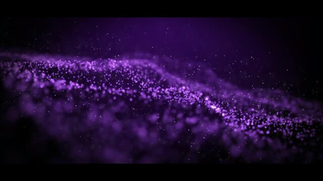 Technology digital wave background concept. Beautiful motion waving dots texture with glowing defocused particles. Purple Cinematic background