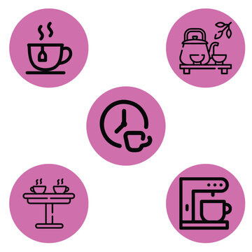 Minimal Coffee Bean, Coffee Pot, and Tea Leaf Icon Set for Beverage Design