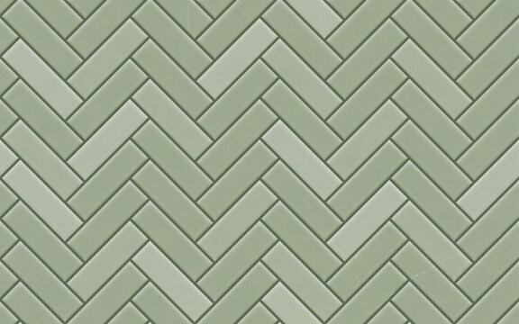 Seamless pattern. Light green herringbone tile wall and floor texture. Zigzag pattern. Tileable background. 