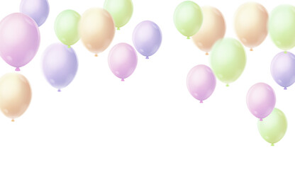 balloons in soft pastel colors, including lavender, mint green, peach, and pale pink. The balloons are scattered across the upper half of the frame © prathum