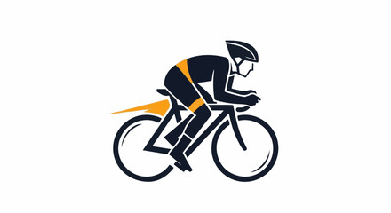 Fototapeta premium Stylized cyclist in a dark suit with orange accents on a bicycle