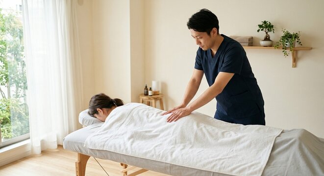 腰痛専門の整体施術｜真剣な眼差しで丁寧に腰へアプローチする男性施術者