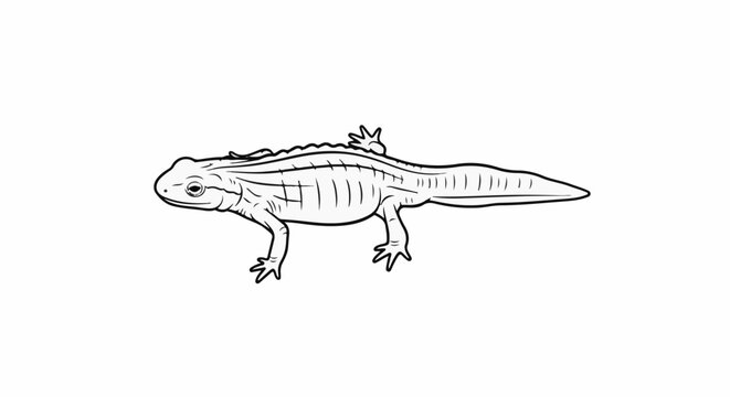 Stylized black and white illustration of a newt with ribbed body and pointed tail