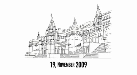 Obraz premium Sketch of ancient temple buildings with stairs leading up to them