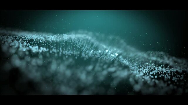 Technology digital wave background concept. Beautiful motion waving dots texture with glowing defocused particles. Grey Cinematic background