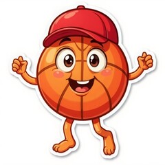 Naklejka premium Basketball, in a red baseball cap with arms and legs. Cartoon style. For sports, logos, stickers, sports schools, and advertising. Easily editable. AI, EPS.