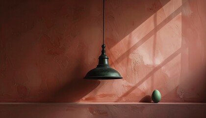 Obraz premium Minimalist Interior with Lamp and Egg, Dramatic Shadows, Textured Wall