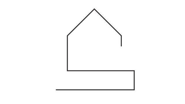 Animated self drawing of continuous line draw of Abstract Building Logo.  Full length one line animation. 4K	