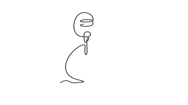 Animated self drawing of continuous line draw of  Music and Microphone Treble Clef Symbol. Full length one line animation. 4K	