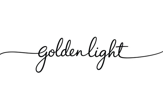 Elegant cursive lettering spells golden light with flowing lines