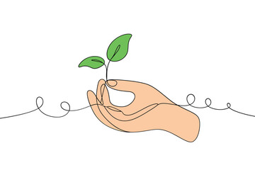 A delicate hand gently cradles a vibrant green seedling symbolizing growth © MDANTOR