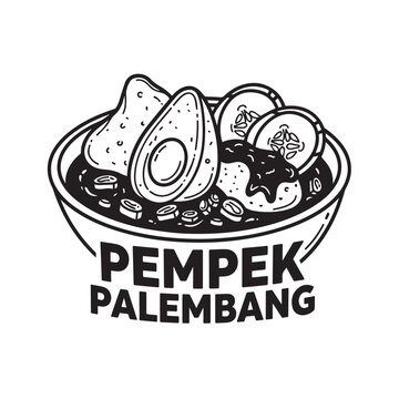 Pempek Palembang Dish Illustration in Black and White