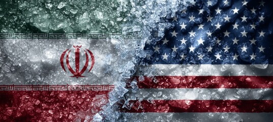 Obraz premium America and Iran flag on freeze. Peace time. Generative AI technology. 