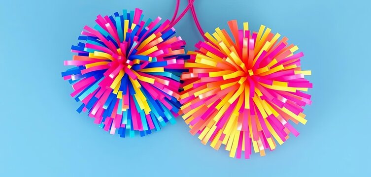 Pair of bright, colorful plastic cheerleading pom-poms,  spirit,  practice