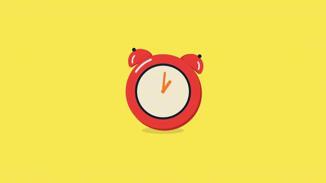Animated red alarm clock ringing loudly against a bright yellow background, symbolizing urgency and the start of a new