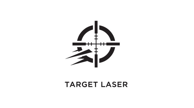 Target Laser Crosshair Symbol with Abstract Mountain and Speed Lines, Black and White Minimalist Logo Design for Precision, Technology, Shooting, Aim and Tactical Concepts