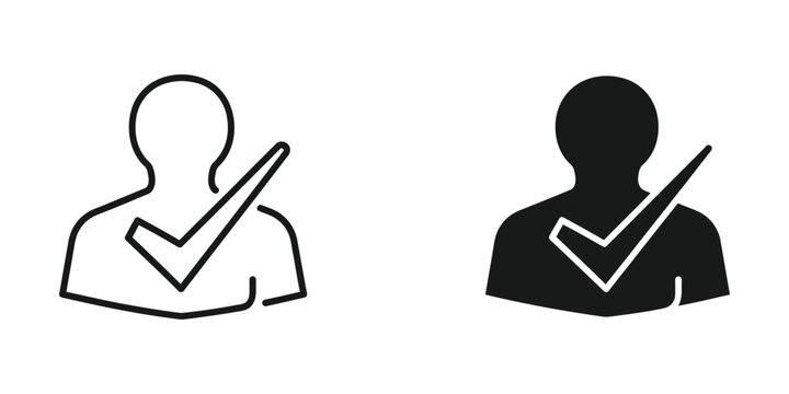 Two silhouetted figures giving a positive gesture with thumbs up and checkmark