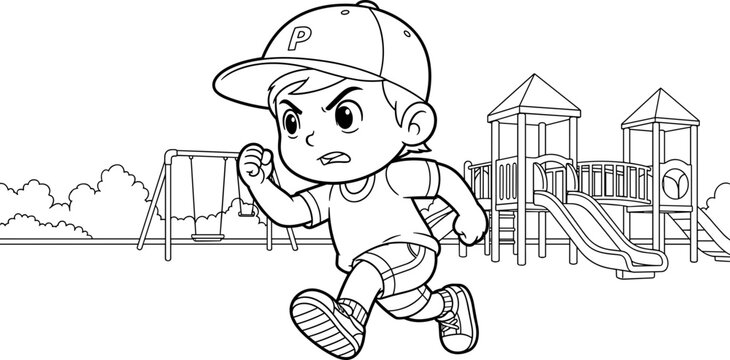Boy Wearing a Baseball Cap Running.