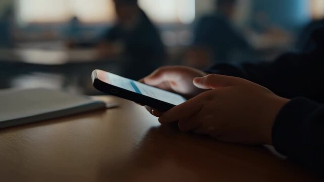 Student Secretly Texting During Class. Classroom Disrupted By Hidden Messaging Amidst Attentive Peers