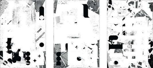 Naklejka na ściany i meble Grungy isolated layers . Design element for brochure, social media, posters, flyers. Overlay texture.Textured banner with Distress effect .Vector halftone dots . Screen print texture 