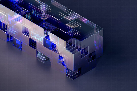 3D Glass Circuit Cube with code layer and network path