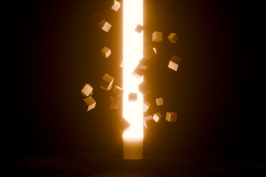 3D Neon Liminal Portal with silhouette in glowing void