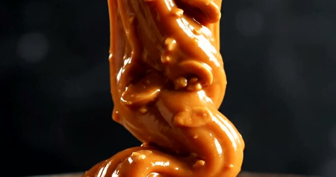Caramel sauce flowing down slowly.
