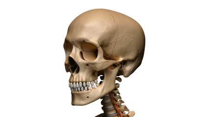 Human skull and cervical vertebrae with nerves, isolated on transparent background © Evans
