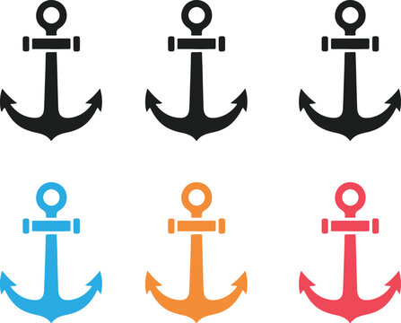 Set of colorful nautical anchors icons