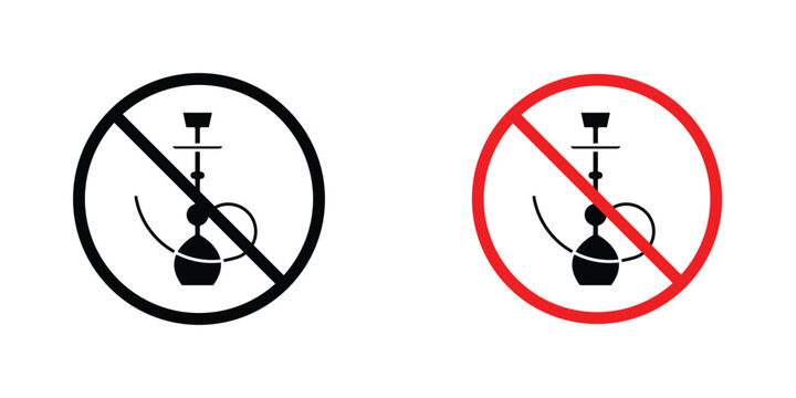 No hookah sign in doodles flat and line stroke pack