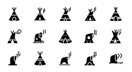 Native American Teepee Icons, Black Silhouette Symbols, Tribal Shelter Logos, Vector Graphics © John