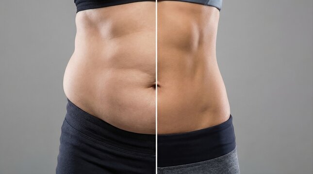Woman's Midsection Before and After Weight Loss and Fitness Journey