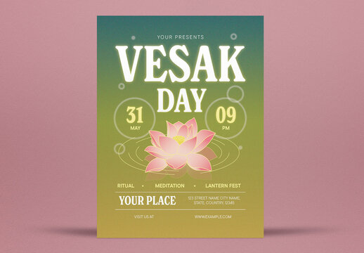 Green and Yellow Quirky Illustration Vesak Day Flyer Layout