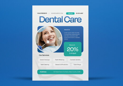 White and Blue Corporate Dental Care Flyer Layout