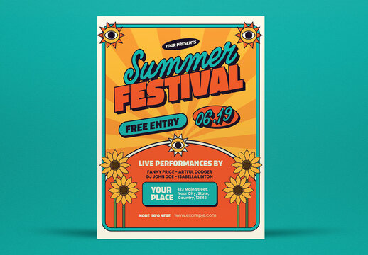 Yellow and Orange Retro Summer Festival Flyer Layout