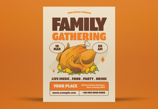 Beige and Orange Vintage Family Gathering Flyer Layout