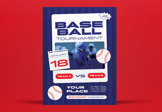 Blue and White Flat Design Baseball Tournament Flyer Layout