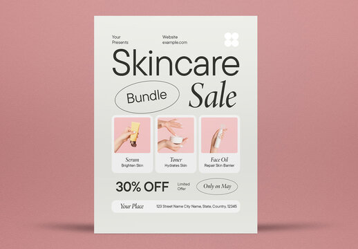 Green and Pink Minimalist Skincare Bundle Sale Flyer Layout