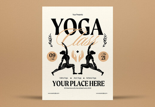 Cream Vintage Yoga Class Flyer Layout