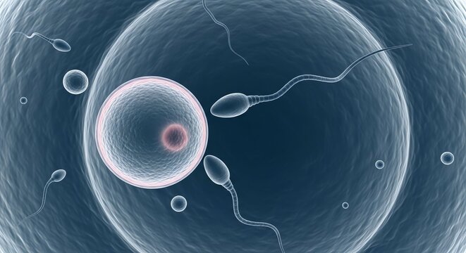 Microscopic View of Human Sperm Cells Swimming in Fluid Environment.
