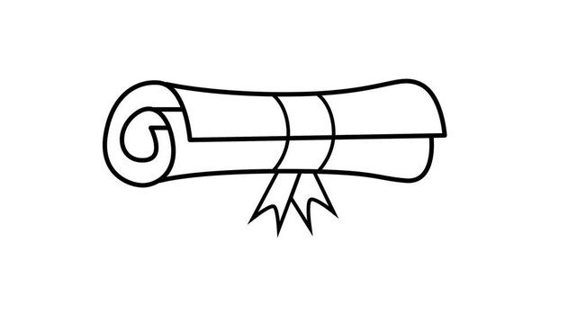 Animated continuous line drawing of a rolled diploma scroll with ribbon for graduation or education concepts