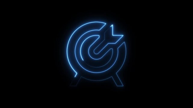 Neon blue target with circular arrow symbolizing goal and achievement goal symbol achievement blue neon light