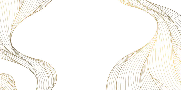 Luxury abstract gold wave pattern, elegant line art on white background. Japanese and Chinese vector design, smooth curves, flowing silk texture, premium frames, wallpapers, fabric prints.