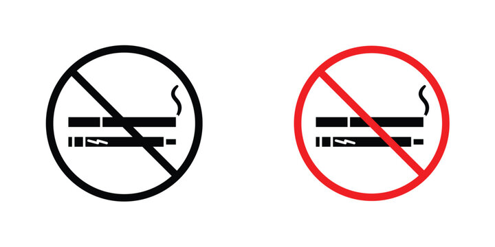 No smoking including electronic cigarettes sign in doodles flat and line stroke pack