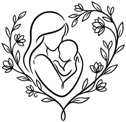 Loving mother holding baby surrounded by floral heart wreath © SaiKir